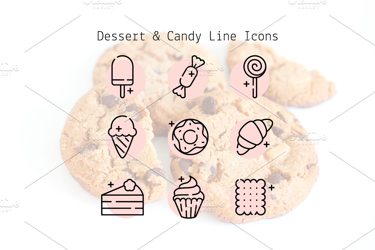 Dessert & Candy Line Icons, an Outline Icon by Lyolya Profitrolya (Photo 1 of 2)