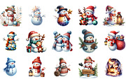 Christmas Snowman Watercolor Clipart, an Illustration by Designking (Thumbnail 2 of 5)