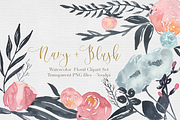 Navy + Blush Watercolor Clipart Set, an Illustration by The Autumn Rabbit Ltd (Thumbnail 1 of 2)