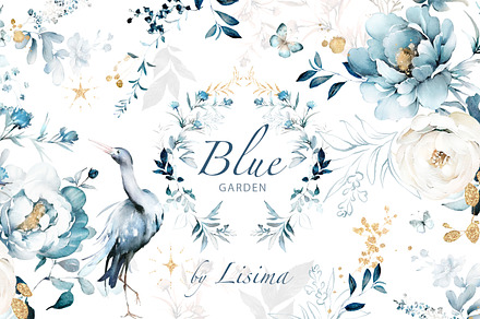 watercolor Blue flowers, Patterns