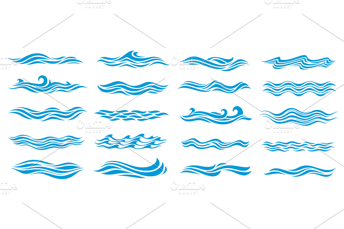 Water wave icons, ripple sea, an Object Illustration by Vector Tradition