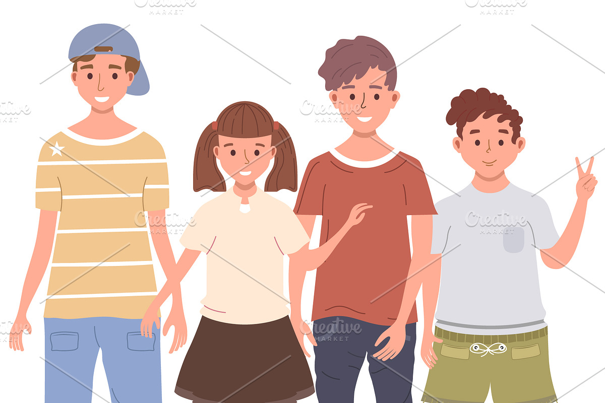 Cartoon group of happy kids friends, a Person Illustration by Yayasya (Photo 2 of 3)