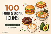 100 Food & Drink Icons, an Object Graphic by 44pixels (Thumbnail 1 of 9)