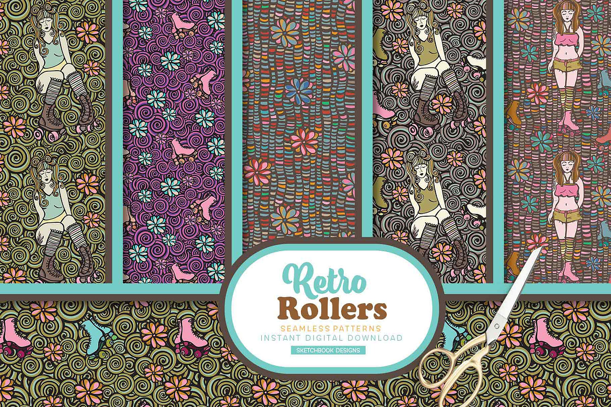 Retro Roller Skates Doodle Patterns, a Pattern Graphic by Sketchbook Designs (Photo 6 of 10)