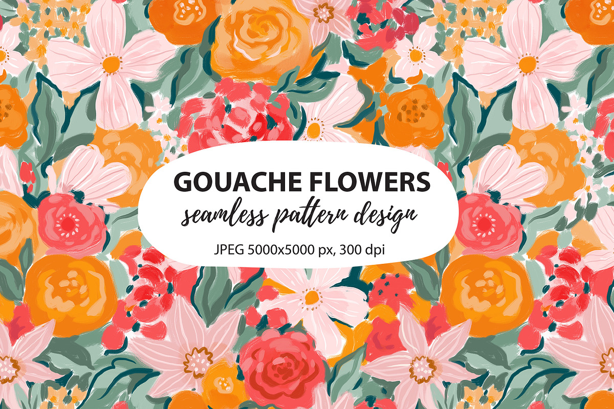Gouache flowers pattern design, a Pattern Graphic by Alenkakarabanova (Photo 1 of 3)