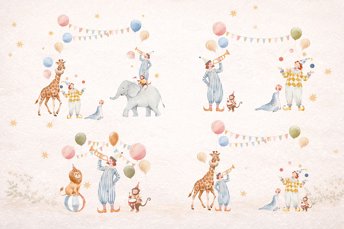 Circus Watercolor Clipart Set, a Decorative Illustration by Lembrik's Artworks (Photo 3 of 5)