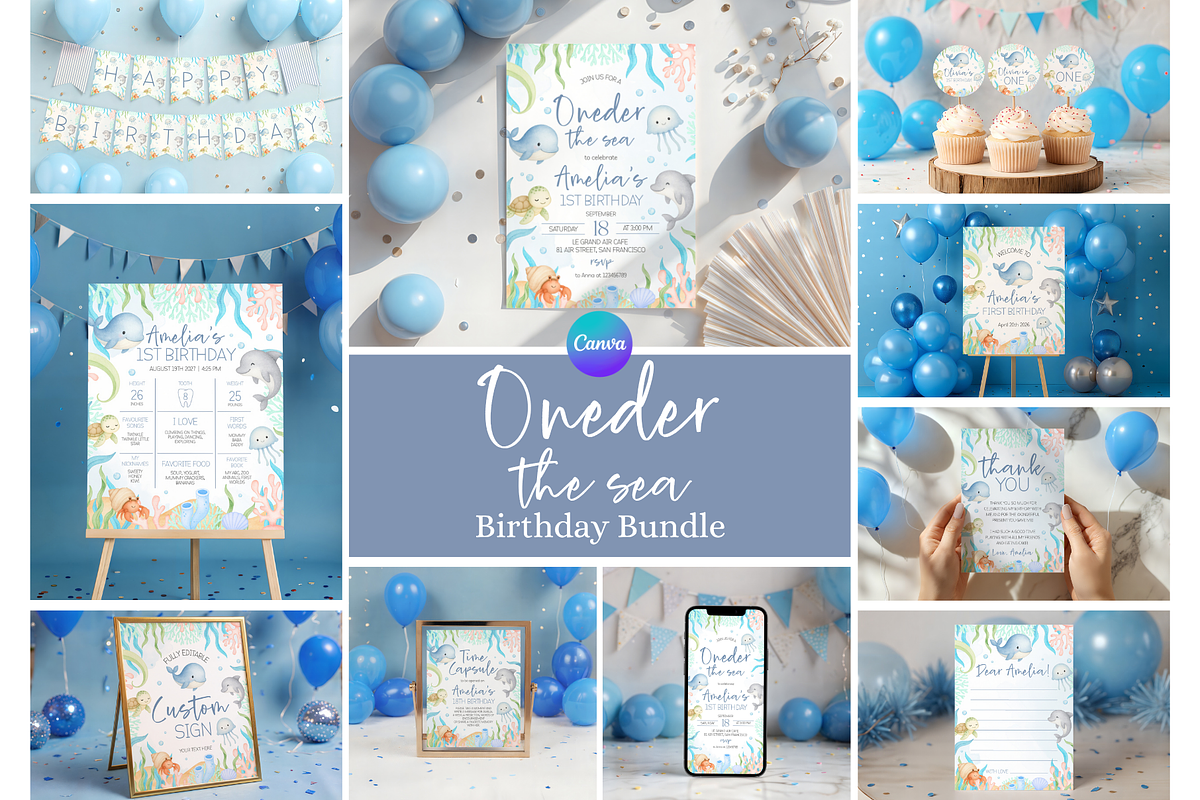 Oneder The Sea Birthday Bundle, a Templates & Theme by Digital_Mind (Photo 1 of 8)