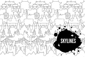 Skylines. Town. Doodle. 7 Patterns.