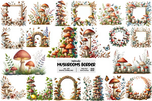 Mushrooms Border Clipart, an Illustration by Pixels.Craft