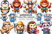 Watercolor Labor Day Animals Clipart, an Illustration by CraftArtStudio (Thumbnail 1 of 6)