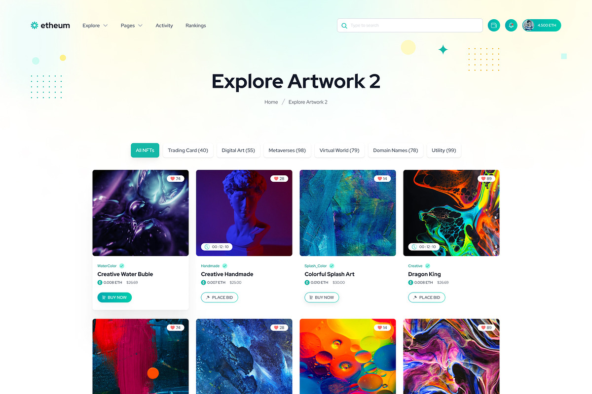 Etheum - NFT Marketplace Figma UI, an UI Kit Template by Themeix (Photo 5 of 28)