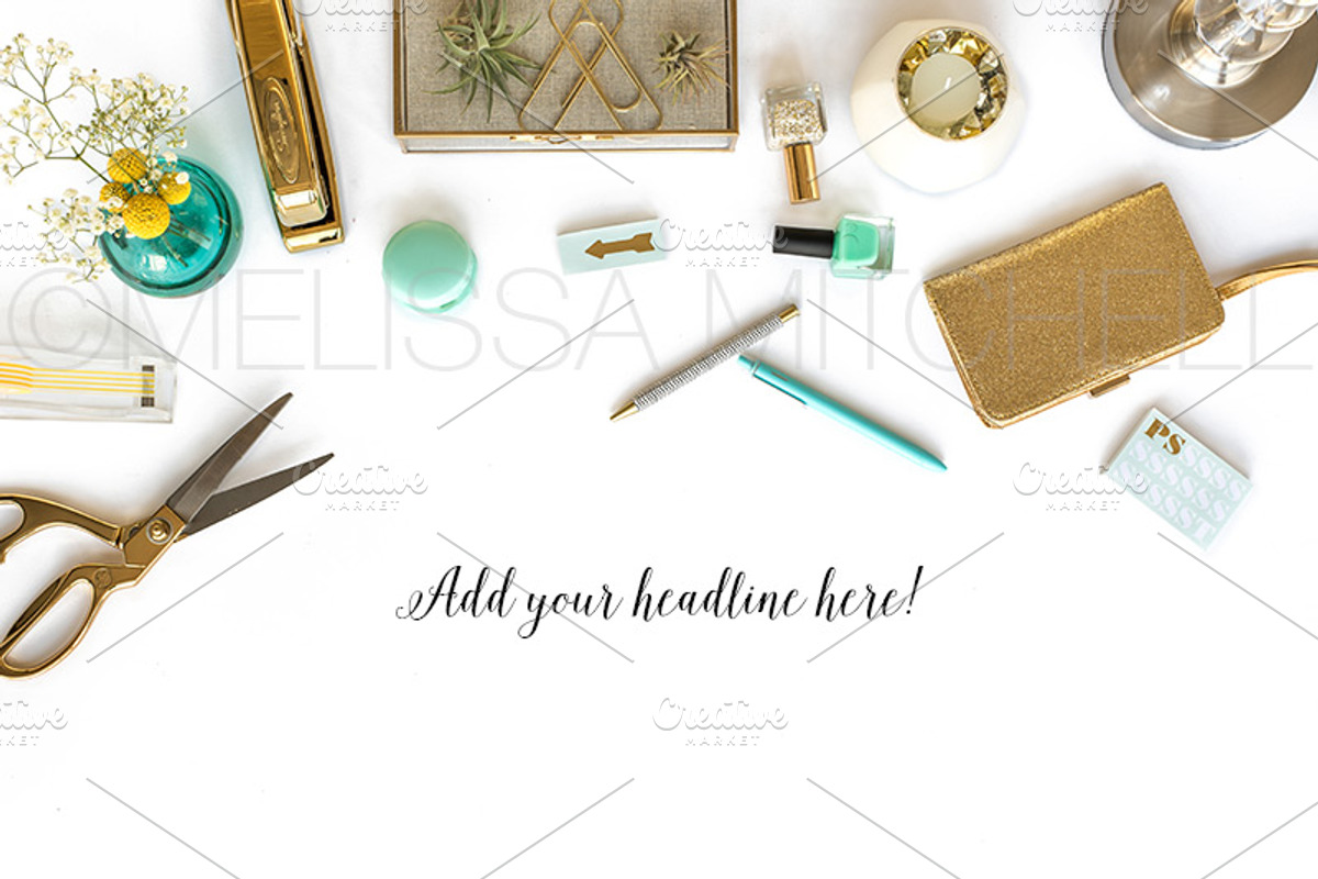Aqua & Gold Styled Desktop Mockup #5, an iPhone Mockup by MMStyledStock (Photo 1 of 3)