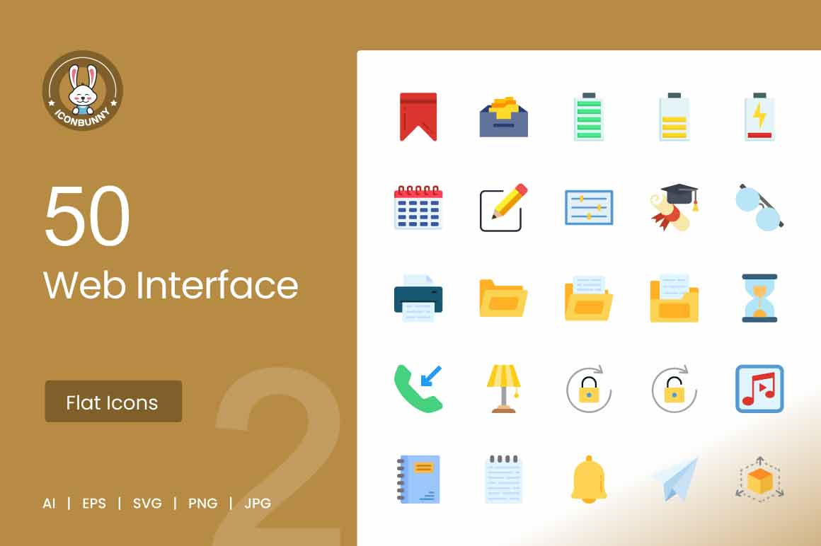 50 Web Interface Flat Icons, an Icon by IconBunny