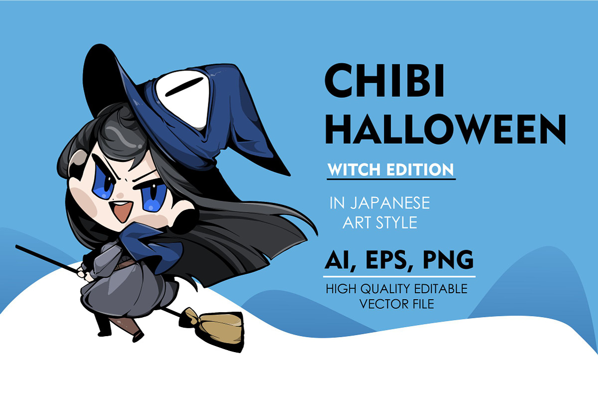 Halloween Witch Chibi Anime 1, an Illustration by vectstudio (Photo 1 of 3)
