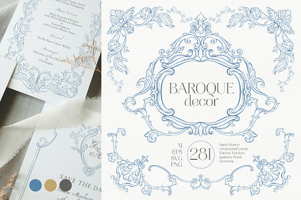 Baroque Line Art | Frames & Crests, a Decorative Illustration by Berentine.art