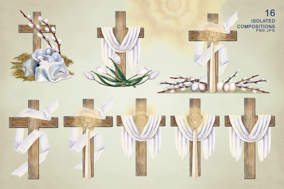 Easter Crosses, Watercolor Cliparts, a Seasonal Illustration by EL_SUHOVA (Photo 3 of 7)