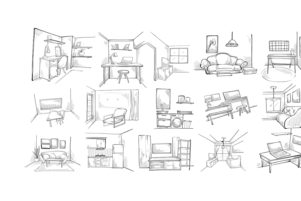 interior design handdrawn collection, an Object Graphic by nikagraphic