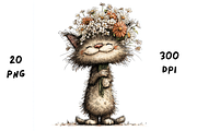 Whimsical Floral Cat Clipart, an Animal Illustration by GiraffeCreative (Thumbnail 4 of 20)