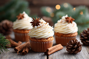 Festive cupcakes decorated for christmas holiday, a Food & Drink Photo by AlyaAnd