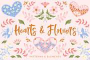 Hearts & Flowers patterns + elements, a Decorative Illustration by Inna Moreva (Thumbnail 1 of 13)