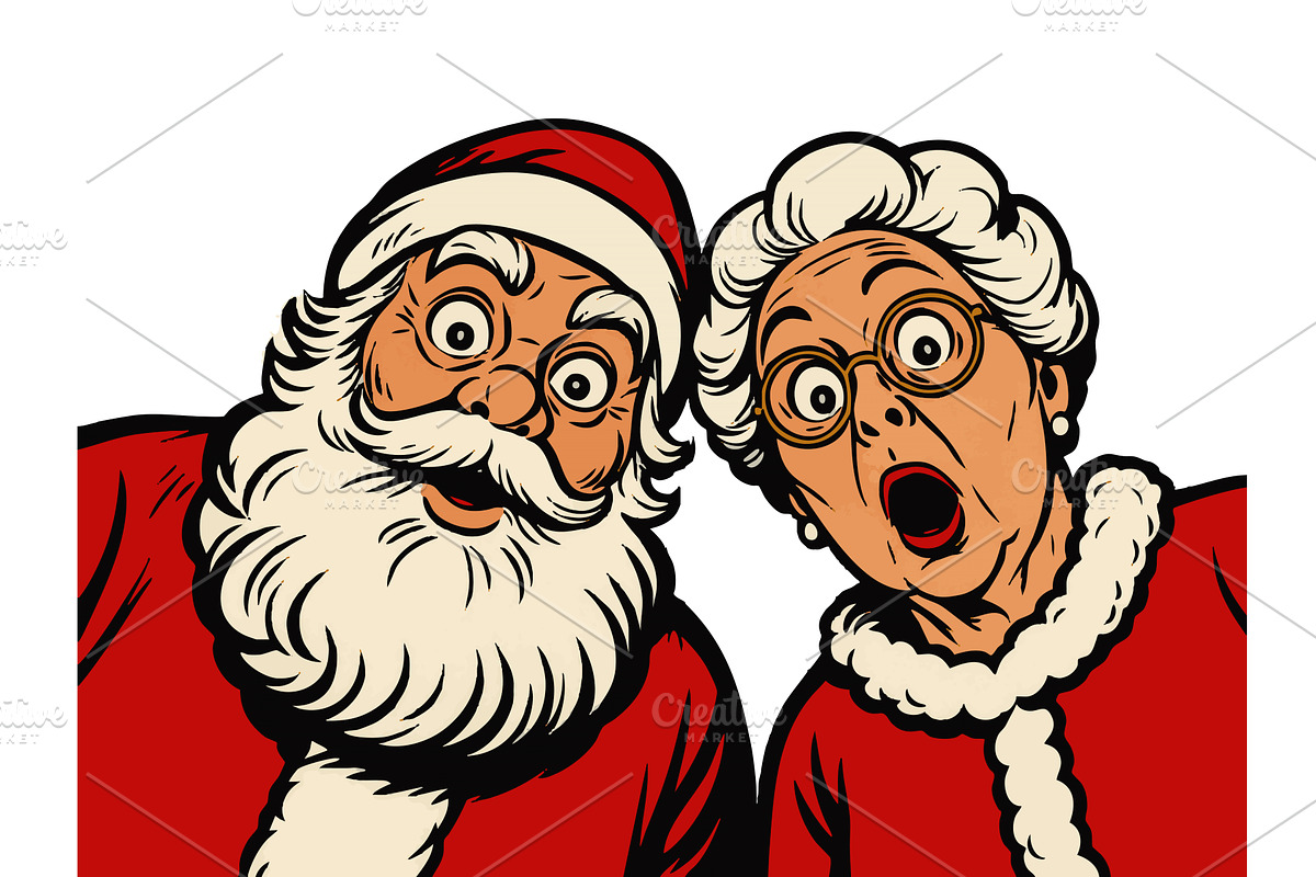 Surprised Santa and Mrs Claus vector, an Illustration by AlexArt