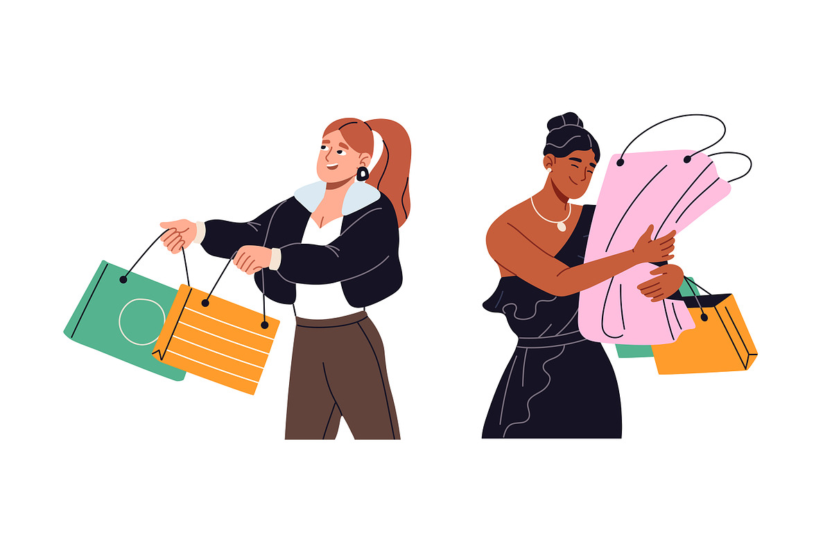 People buyers with shopping bags set, a Person Illustration by PaperTrident (Photo 2 of 5)