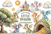 Watercolor Fantasy Baby Dragons Set, an Illustration by TatiMockup (Thumbnail 1 of 7)