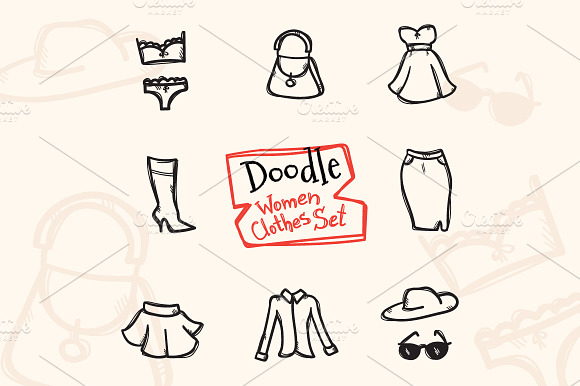 8 Doodle Icons. Women Clothes