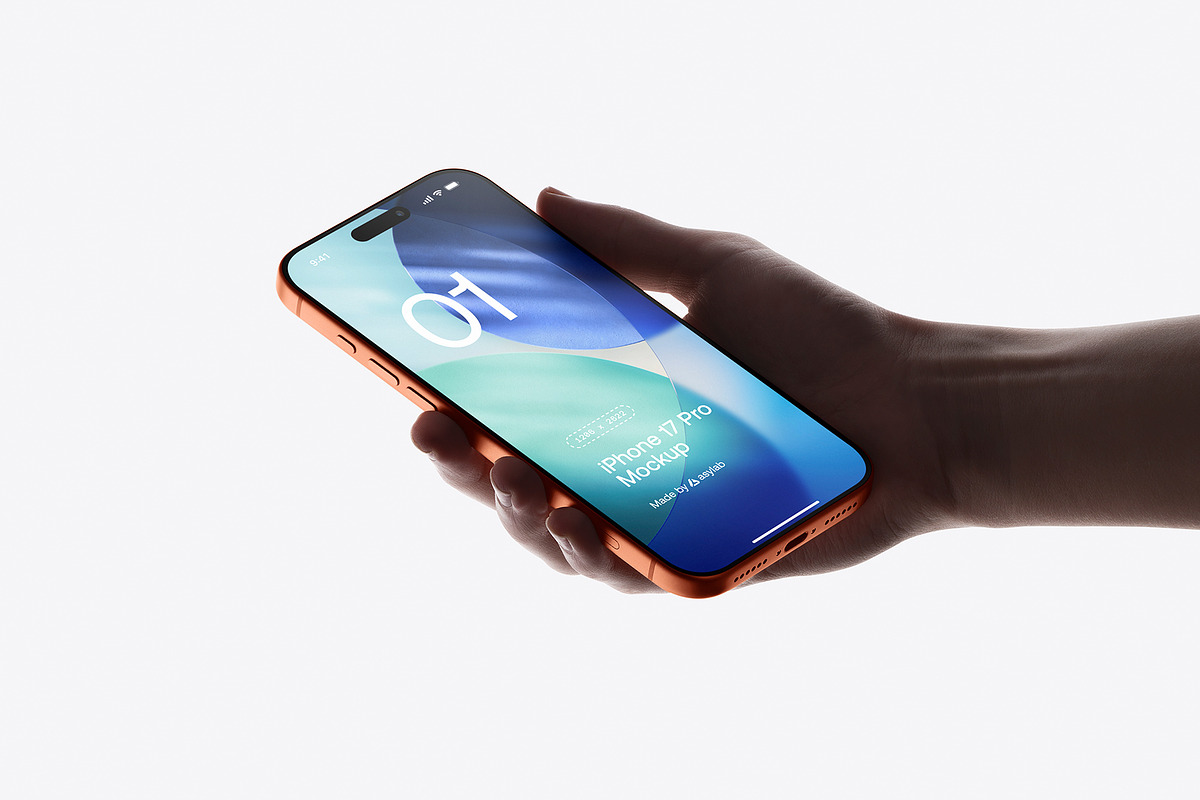 24 iPhone 17 Pro in Hand Mockups, an iPhone Mockup by Asylab (Photo 43 of 107)
