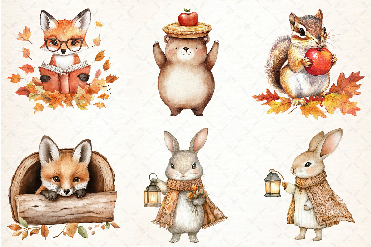 Autumn Cute Animals Clipart, an Illustration by DreamCafeArt (Photo 4 of 7)