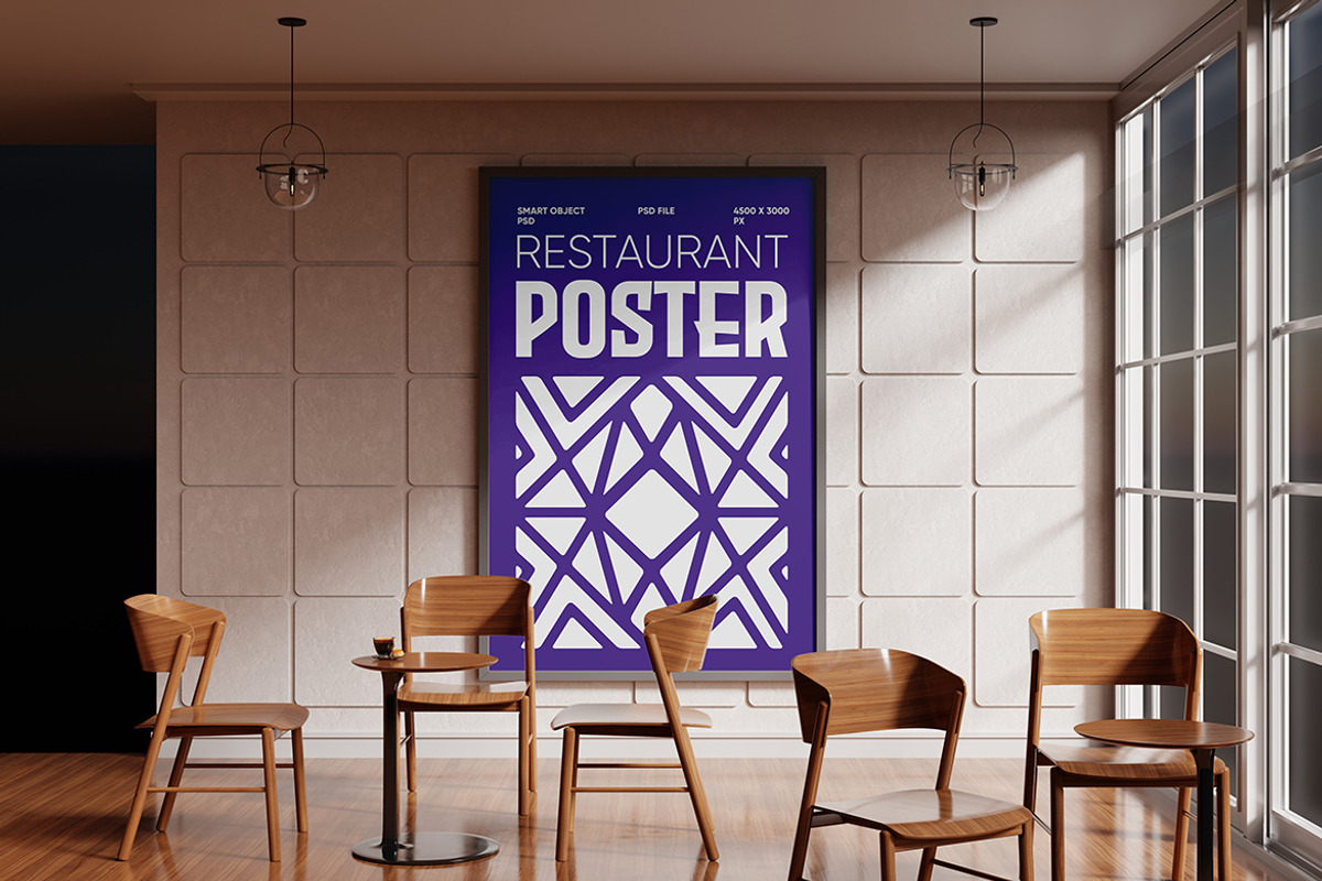 Restaurant Poster Mockup, an Advertising Mockup by Artlogs x Modaldesain (Photo 3 of 3)