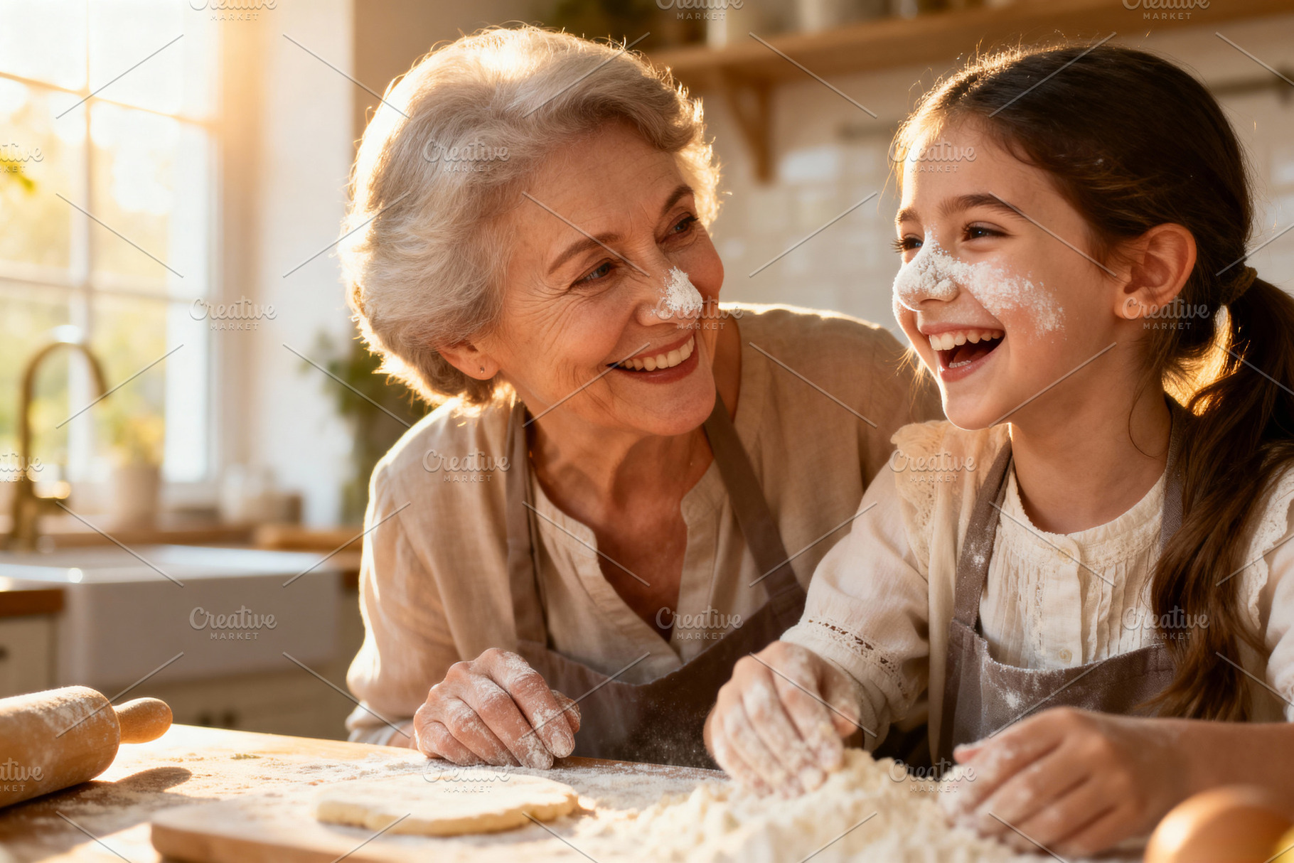 Grandmother and Granddaughter Baking, a Person Photo by Virgo Studio