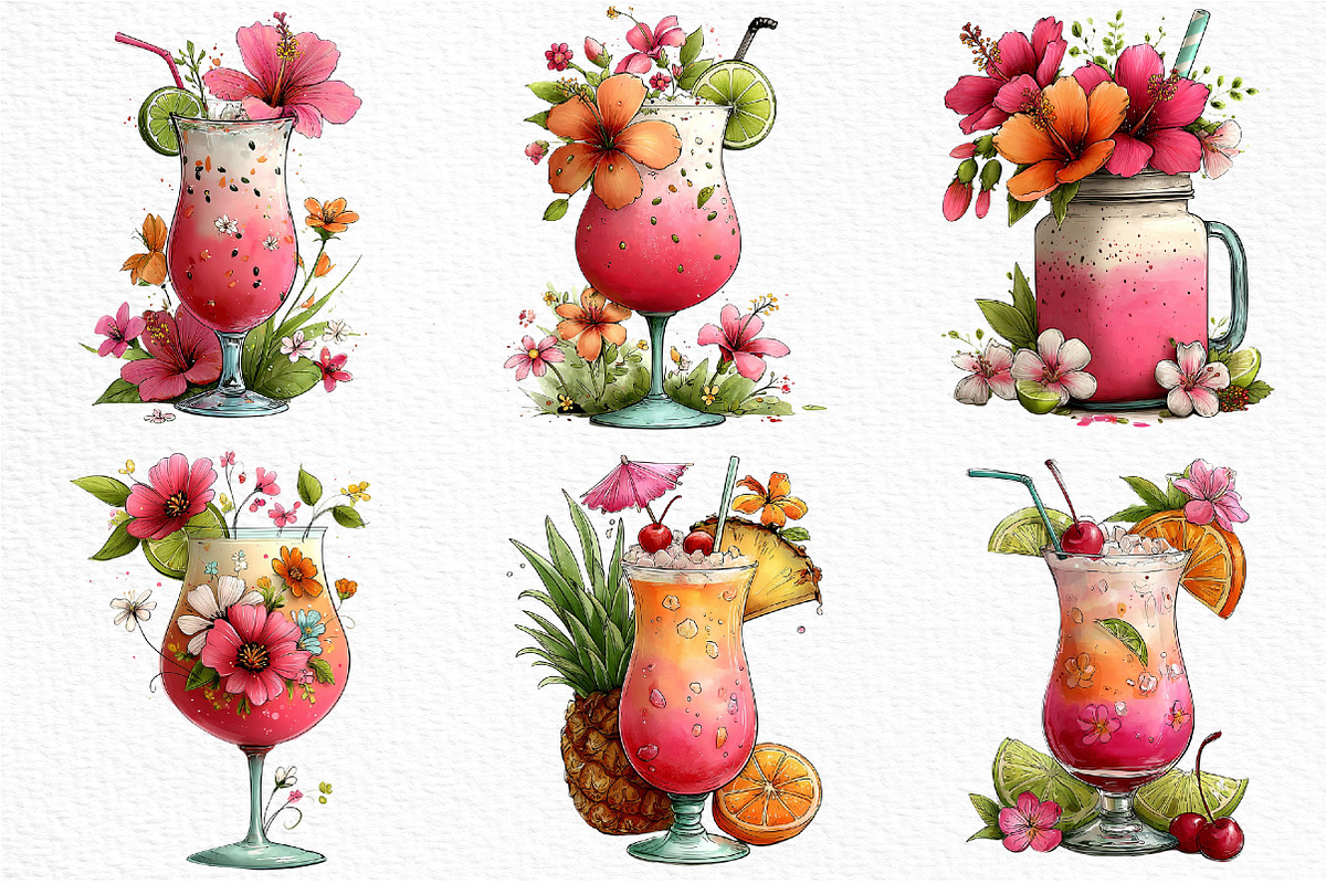 Whimsical Tropical Drink Clipart, an Illustration by Craft Nest (Photo 5 of 12)