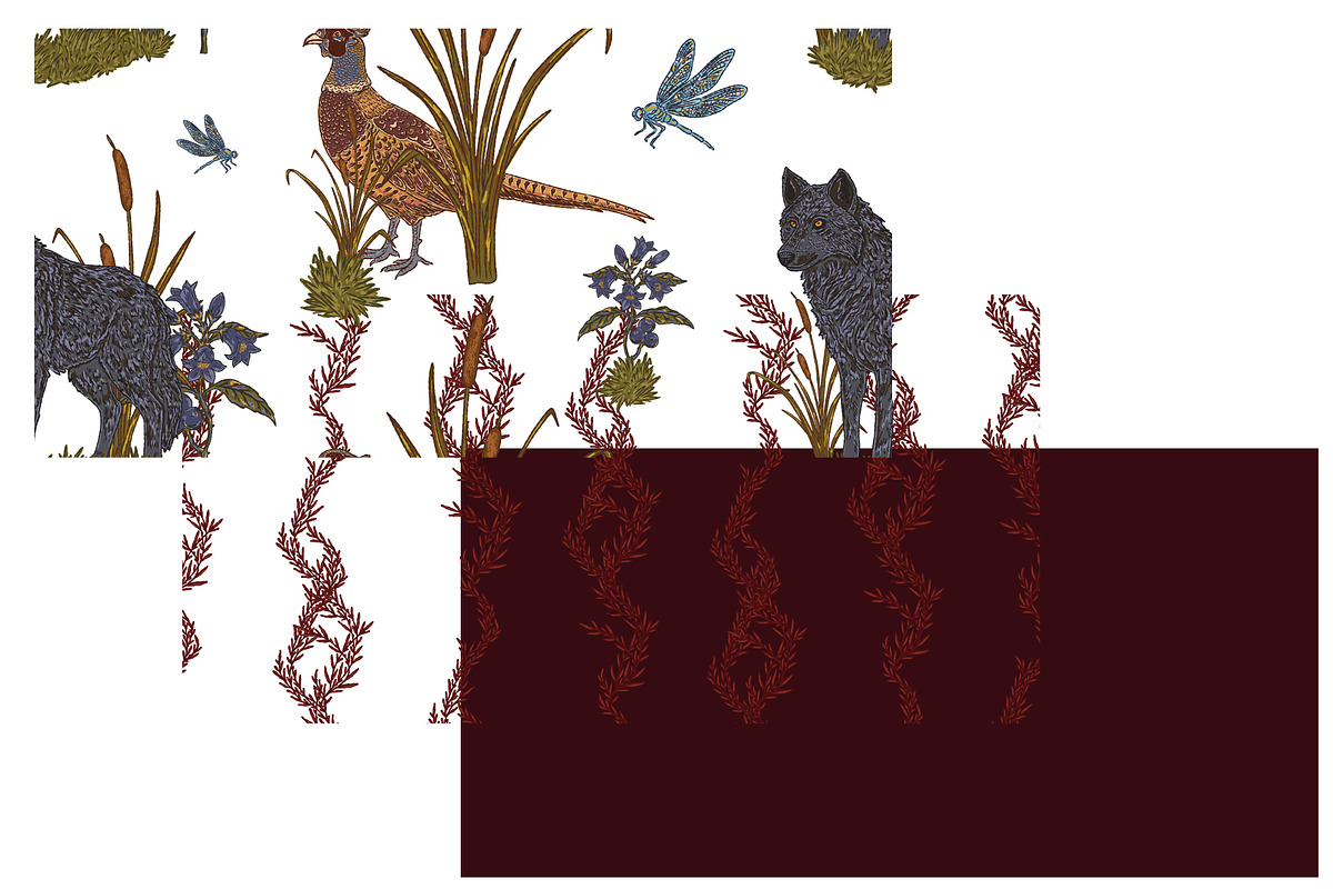 Wolf, Pheasant, Dragonfly, a Pattern Graphic by NayaChu (Photo 5 of 9)