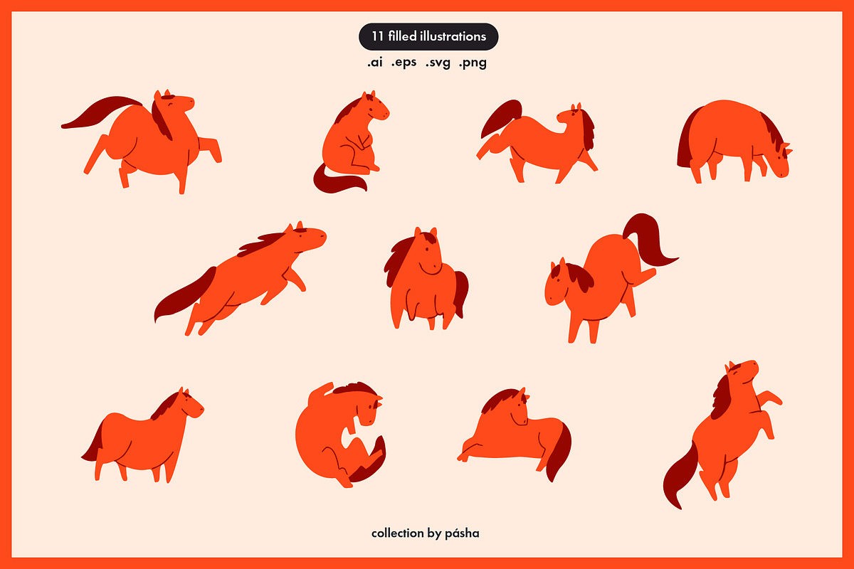 Hand Drawn Vector Horse Set, an Animal Illustration by Pásha (Photo 2 of 5)