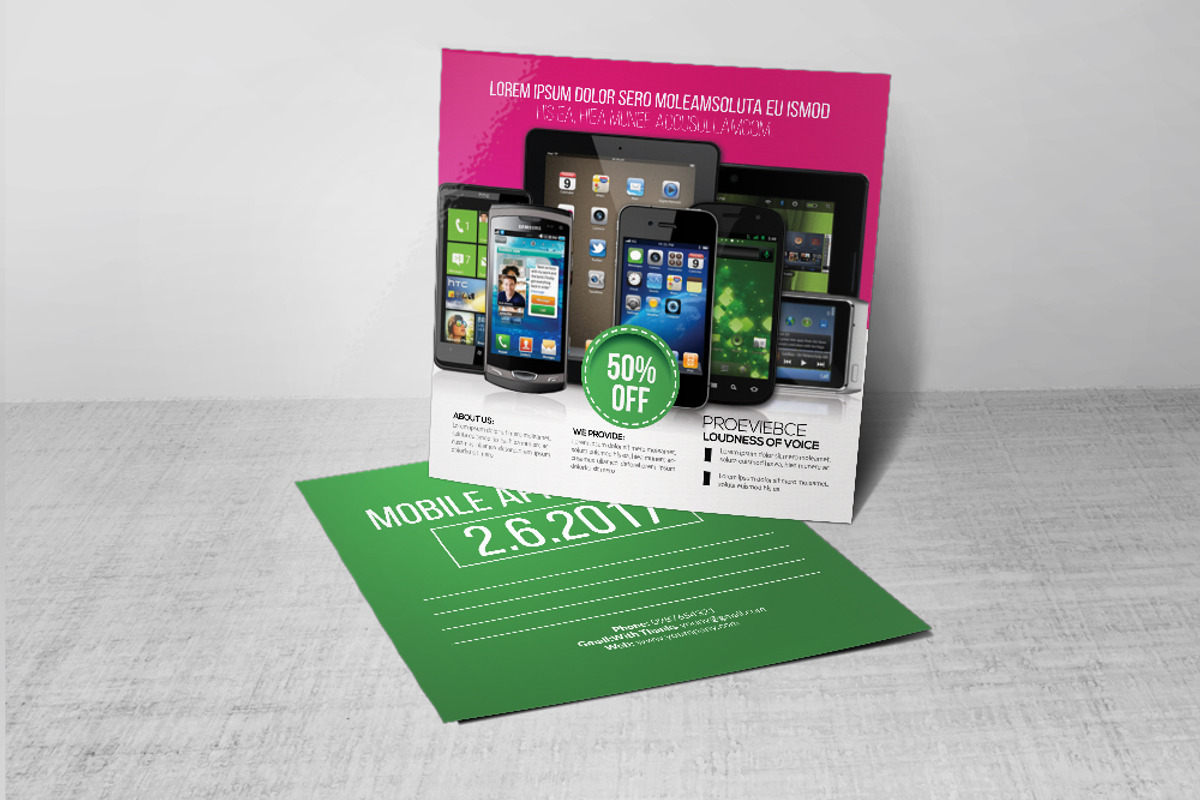 Mobile App Post Card, a Card Template by Business Flyers