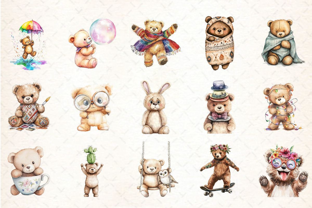 Fanny Teddy Bear Boho Clipart, an Illustration by DreamCafeArt (Photo 2 of 5)