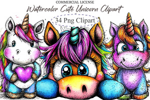 Watercolor Cute Unicorn Clipart, an Animal Illustration by designcity5