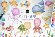 Sea Animals Watercolor Clipart, an Illustration by Gau Silva Studio (Thumbnail 1 of 4)