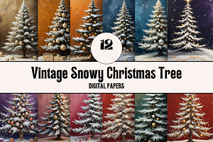 Vintage Christmas Tree Digital Paper, a Graphic by LumiDigiPrints