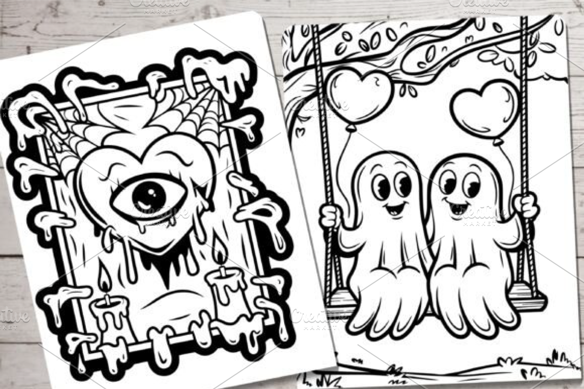 Spooky Valentine’s Day Coloring Page, a Seasonal Illustration by Ink