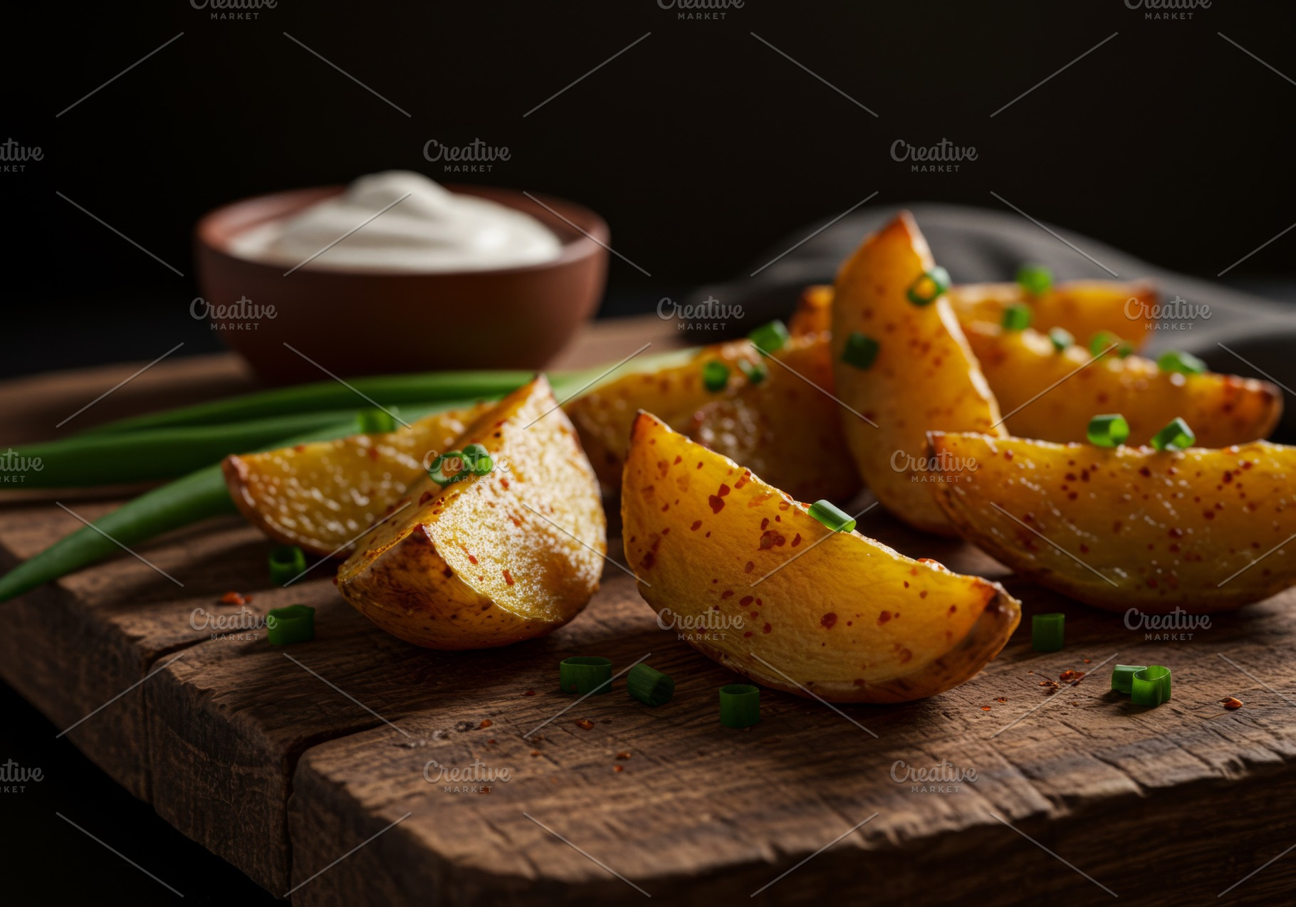 Baked potato wedges with spices and, a Food & Drink Photo by professorinc