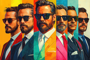 Stylized portraits of fashionable men wearing sunglasses and col, a Person Photo by José Manuel Gelpi