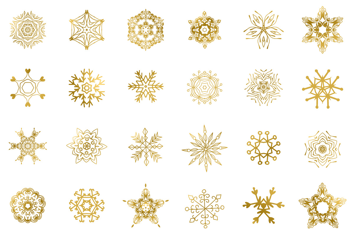 Golden snowflakes clip art set., an Icon by mcherevan (Photo 2 of 4)