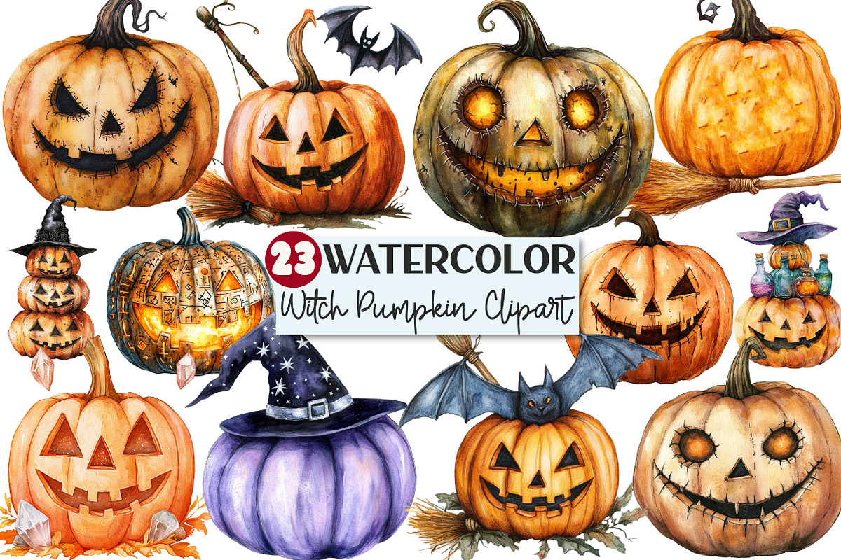 Spooky Witch Pumpkin Clipart, an Illustration by Rose Art (Photo 1 of 4)