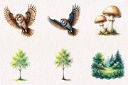 Watercolor Forest Woodland Clipart, a Seasonal Illustration by CreationArt (Thumbnail 2 of 7)