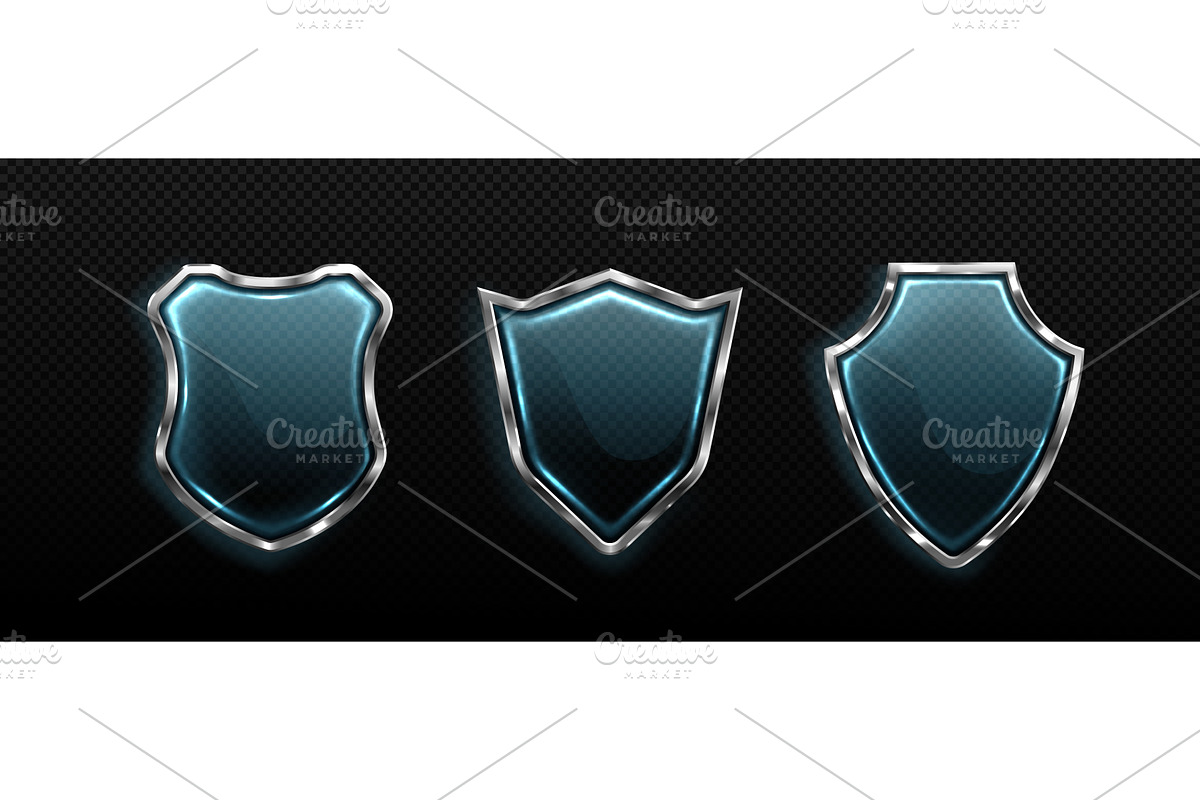 Set of 3D glass shields on, an Object Illustration by art PVP - market