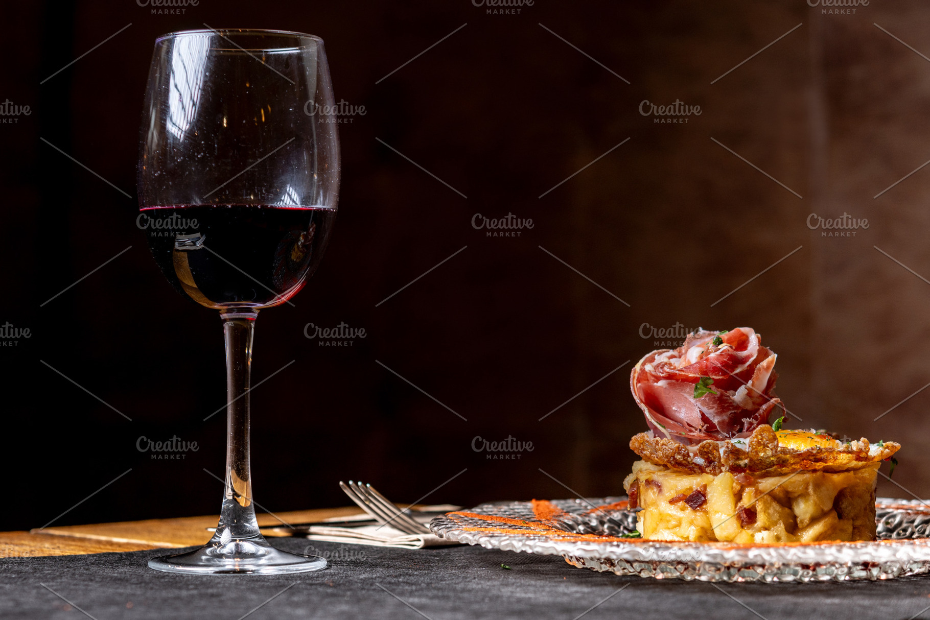 Spanish Potato and Egg Dish Served with Red Wine, a Food & Drink Photo by etorres69