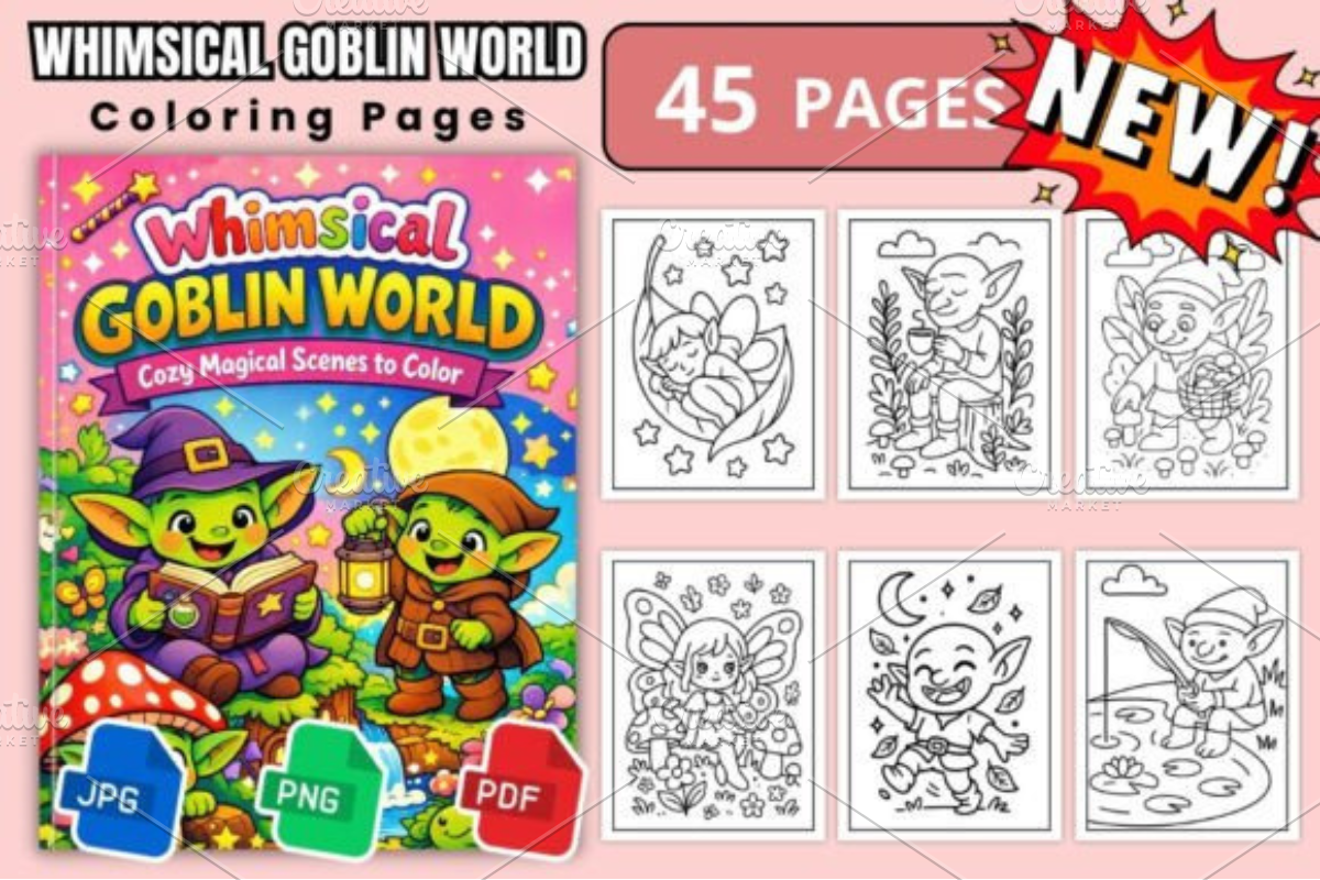 Whimsical Goblin World Coloring Page, a Decorative Illustration by Ink Gallery (Photo 2 of 3)