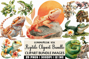 Watercolor Reptile Clipart Bundle, an Illustration by Craft Nest